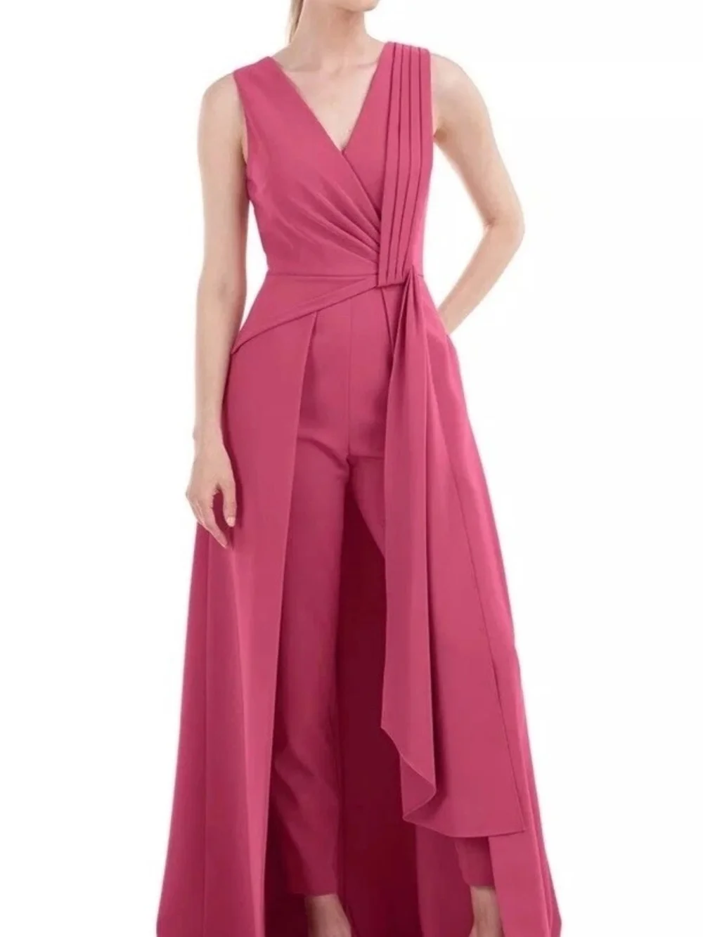Sleeveless Rose Pink Wrap-Front Midi Dress - Picture 2 of 6